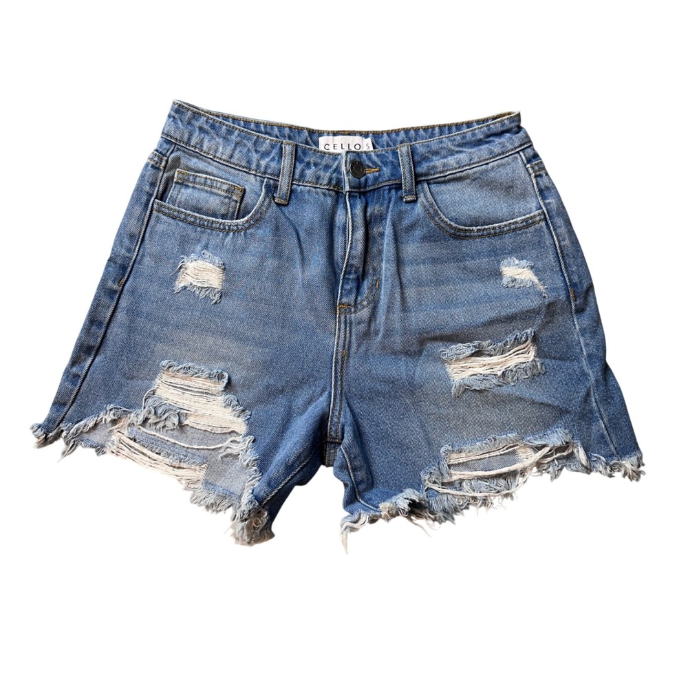 Cello Jean Shorts Womens S Blue Distressed High Rise Cut‎ Off WV46348-1 Denim
